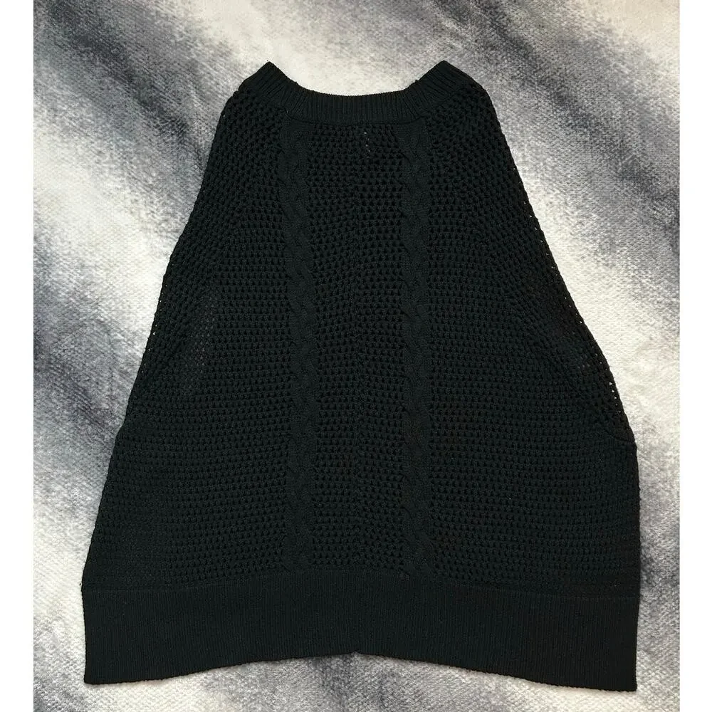Allsaints Open Knit Erbus Black Pullover Hi Low Cape  Size 4 - 6 Small - Picture 6 of 11